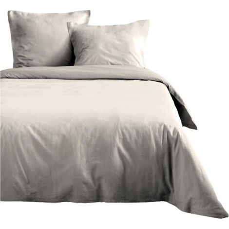 Housse de couette en coton 200 x 200 cm uni Edenne ivoire (1/2)