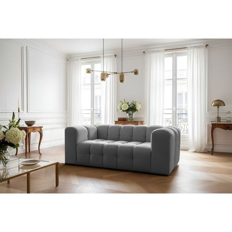 Sofa Designersofa SOLVIE 2-Sitzer in Stoff Tiffani Grau