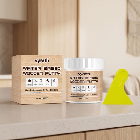 Cabinet Crack Filler, Furniture Cabinet Crack Repair Material, Wood Gap Filler for Renovation -- Filler 100g1, Scraper1 (1/5)
