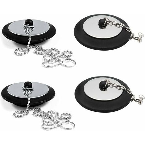 Sink Stopper with Chain Rubber Drain Cover Chain Bathroom Sink Accessories 4 Rubber Drain Stoppers w