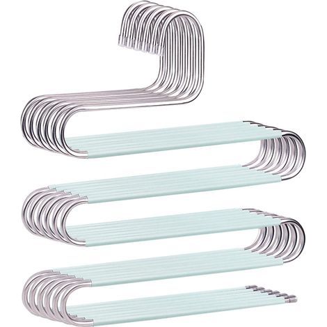 Lot de 6 Vert cintres antidérapants en Forme de S en Acier Inoxydable pour Pantalons, Jeans, écharpes (1/5)