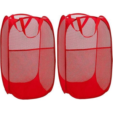 DBBEGK Panier à Linge [Lot de 2] Corbeilles à Linge Pliable Pop Up en Maille Filet Sac à Linge Panier à Linge Pliable avec ManiPôler, Rouge-Fei Yu (1/3)