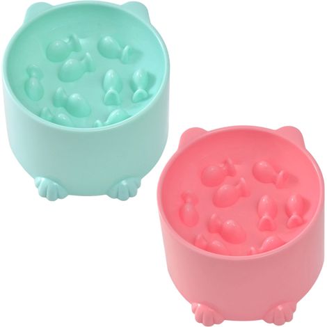 Gamelles Anti-glouton - Surélevées - Interactives - Pour Chat Et Petit Chien - 2 Pièces - Rose Ou Vert