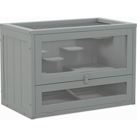Grey Wooden Hamster Cage for Mice and Small Rodents, 60x35x42cm Playhouse with Exercise Space (1/5)