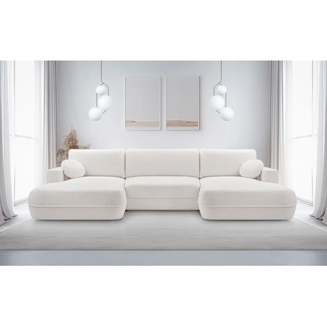 AX LIVING Sofa U Form mit Schlaffunktion Peoni 364 cm stilvolles Weiß