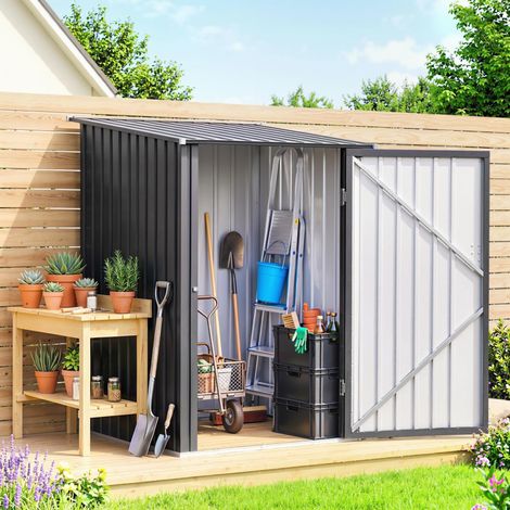 Abri de jardin 0,92 m² 100 x 103 x 160 cm Cabane exterieur Rangement extérieur en acier galvanisé avec porte Serrure et toit Inclliné pour ranger les outils Gris foncé (1/5)