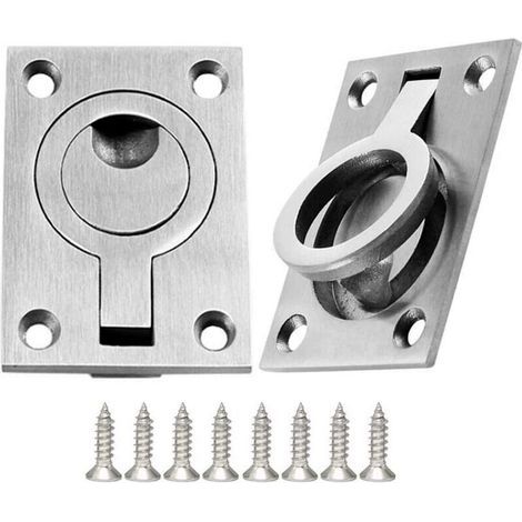 2 Pack Poignée de Trappe Caché Poignées Bateau en Acier Inoxydable Anneau de Levage Meubles avec Vis (1/5)