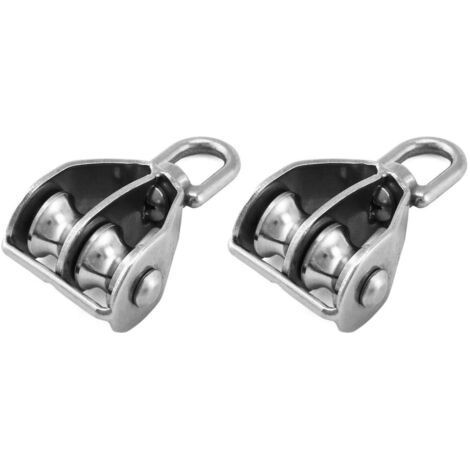 2PCS M15 Bloc de Poulie Double en Acier Inoxydable 304, Pivotant Double Poulie de Levage (1/5)