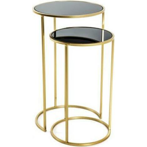 Lot de 2 tables coloris or-noir - H 50/60 x Ø 30/35 cm -PEGANE-