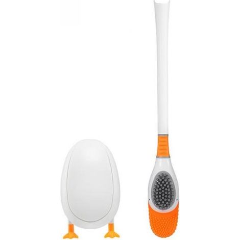 Brosse de toilette en silicone avec manche blanc canard 2 en 1 (1/5)