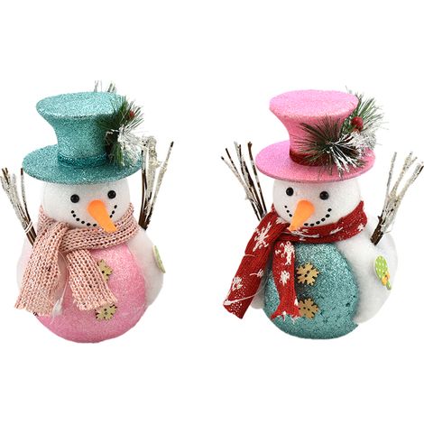 Set 2 Pupazzi di neve bianco con cappello e sciarpa rosa rossa h21 decorazioni albero di natale casa bellissimi (1/3)