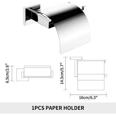 Porte-papier toilette A7 avec couvercle, noir mat, avec support pour téléphone et fixation murale. Accessoires de salle de bain en acier inoxydable brossé doré. (1/5)
