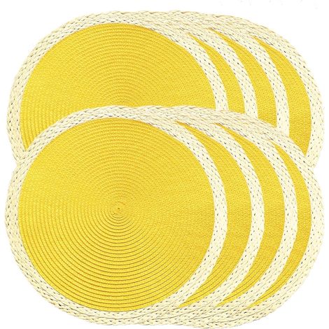 Lot de 8 sets de table ronds tressés - Sets de table lavables résistants à la chaleur 38,1 cm pour table de salle à manger - Sets de table antidérapants pour intérieur et extérieur pour'Jaune (01) 8 p