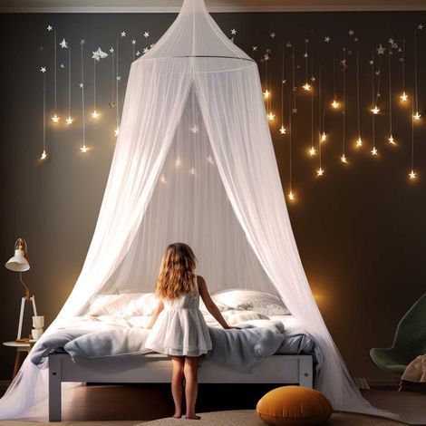 Moustiquaire de lit, simple et double, pour chambre à coucher, facile à installer, idéale pour les voyages et la maison (blanche) (1/5)