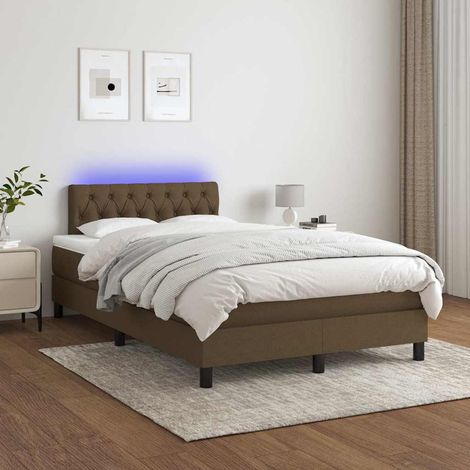 Cama box spring con colchón y LED tela marrón oscuro 120x200 cm (1/5)