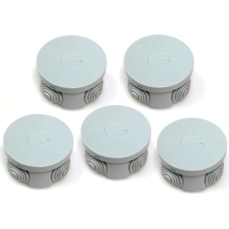 Packung mit 5 Anschlusskästen, IP44, Gummitüllen und Schnappdeckel, 65 x 30 mm - Crezuo