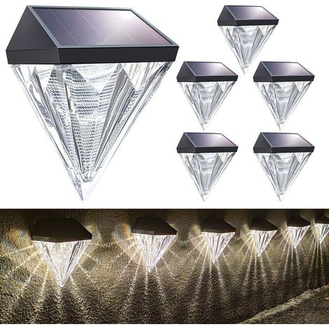 Luces solares para patio con forma de diamante, encendidas toda la noche – 6 unidades (blanco cálido) (1/5)