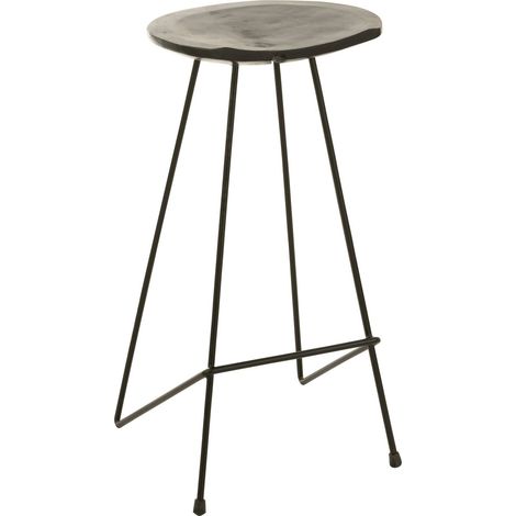 Chaise de bar teck bois et métal noir design contemporain - Noir et bois naturel clair (1/5)