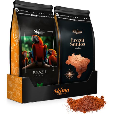 Gemahlener Kaffee 500 g x2 Brasilien/Brasilien Santos Arabica Frisch 1 kg + gratis