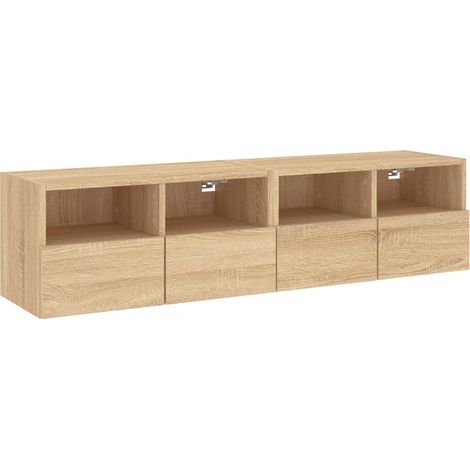 Muebles de TV de pared Estante multimedia Aparador de TV Comedor Sala de estar Dormitorio 2 piezas Roble Sonoma 60 x 30 x 30 cm Madera de ingeniería marrón 020028999