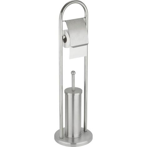 Porte-rouleau en acier inoxydable satiné 22 cm – Hauteur 80,5 cm – Brosse WC incluse – Pour salle de bain moderne – Habitex (1/2)