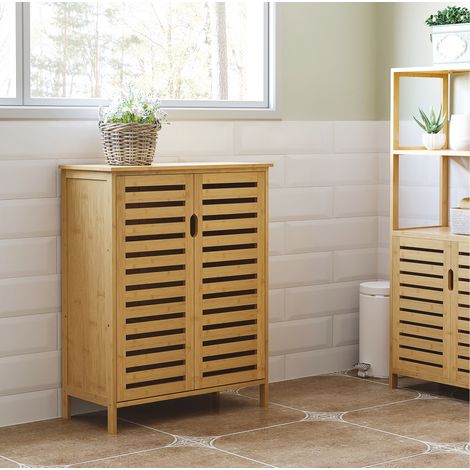 Mobile da bagno in bambù con 2 ante e 2 ripiani 68 x 32 x 86 cm HAVRYA (1/5)