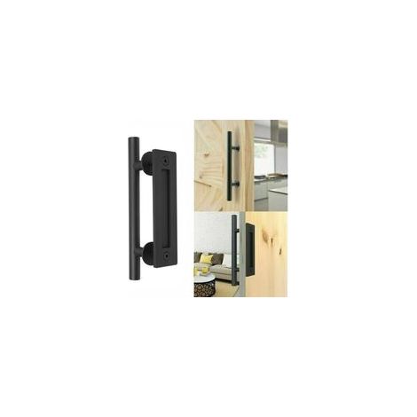 Poignée de porte coulissante en aluminium noir 30 cm – Design réversible pour portes en bois – Installation rapide – Convient aux portes de 3,5 à 4,4 cm d'épaisseur