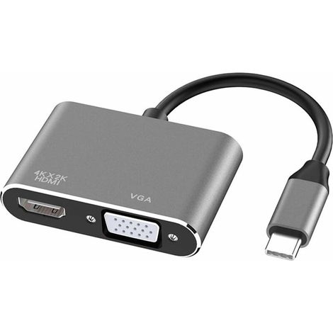 USB-C to HDMI/VGA Adapter, 2-in-1 Adapter (Type-C to HDMI 4K, VGA 1080p), Compatible with MacBook Pro/Air 2020/2019, iPad Pro and Surface, Gray (1/5)