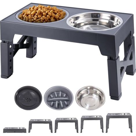 Gamelle Chien Surelevee, Gamelles Chiens Surelevées Réglables Porte Gamelle Chien, 5 Hauteurs RéGlables, avec Bols en Acier Inoxydable et Gamelle Anti-Glouton, pour Moyenne Grand Chien