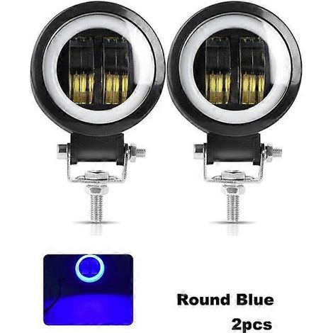 Barre LED étanche NLpearl 12V/24V tout-terrain 20W, projecteur de travail LED 6D avec anneaux lumineux LED pour SUV, quad, camion, bateau, 4x4, moto (2 pièces rondes bleues). (1/5)