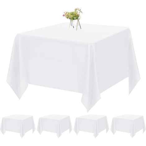 4er Set Weiße Tischdecke 132x132cm, wasserdicht & fleckresistent, Polyester