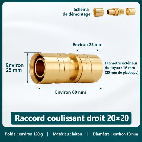 Raccord à glissement laiton manchon droit 20 mm modèle rallongé couleur brute naturelle pour tube chauffage 1 kg – Livraison gratuite (1/5)
