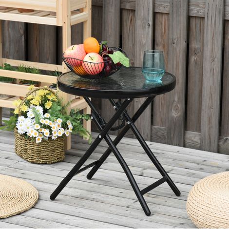 Table d’appoint pliante ronde Ø45x50 cm noire en métal et verre trempé avec sécurité (1/5)