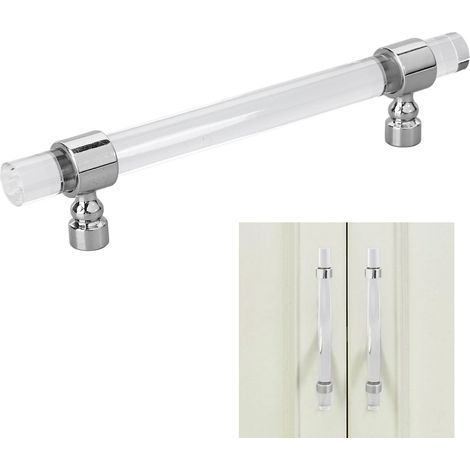 Poignées en acrylique transparent cristal pour portes de placard, portes d'armoire, tiroirs et meubles à chaussures - Poignées cristal B01277S, entraxe de 96 mm - Argent brillant (1/5)
