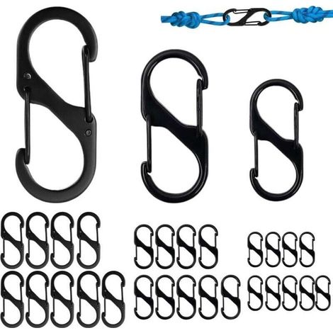 30 Pièces S Forme Mousqueton Set, Clips avec Boucle en Métal à Double Ressort, Mousqueton Clips pour Activités de Plein Air, Camping, Pêche, Randonnée, Voyage, à Domicile (50mm/40mm/32mm (1/4)