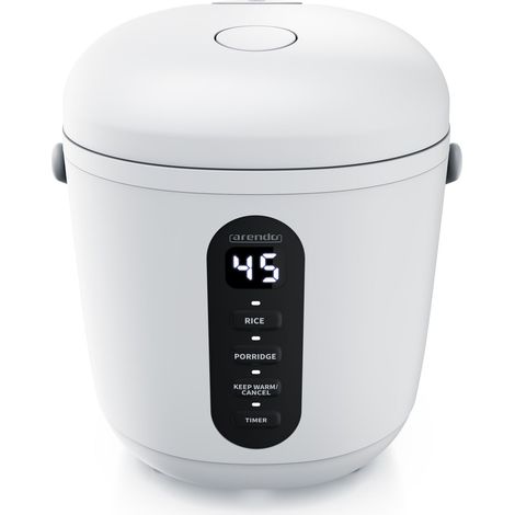 Arendo Reiskocher digital 0,8L mit Messbecher & Reislöffel, 2 Kochprogramme, Warmhaltefunktion, Timer, 300W, Weiß (1/5)