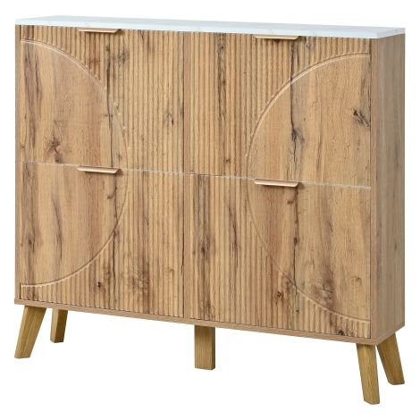 Meuble à chaussures bois 4 portes, façade 3D, plateau effet marbre