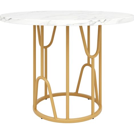 Table à manger ronde (80 x 80 x 76 cm), table ronde légère et luxueuse pour 4 à 6 personnes, adaptée à la salle à manger et au salon, plateau en MDF effet marbre, pieds dorés (1/5)