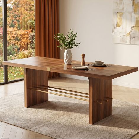 Table de salle à manger 180x75x75 cm en MDF couleur noyer, moderne pour salle à manger FloraGrace (1/5)