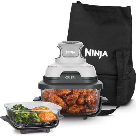 Ninja CRISPi Friggitrice ad aria portatile, 3,8 L e 1,4 L, 4 in 1: frigge, arrostisce, mantiene caldo, dora, design compatto, 2 contenitori in vetro con coperchi, 1700 W, color bianco, FN102EU (1/5)