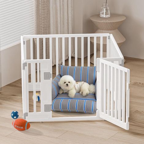 Parc pour Chien, Enclos pour Chiot Interieur et Externe, Cage pour Animaux avec Porte, Solide et Smoth, Installation Simple, Blanc 89 x 89 cm (1/5)