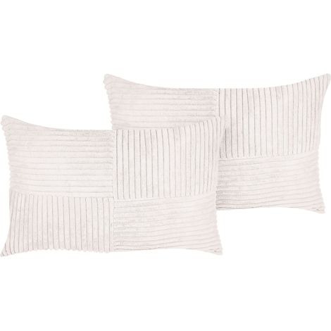 Coussins Décoratifs Blanc Cassé en Velours Côtelé 50 x 30 cm Glamour Lot de 2 Millet (1/5)