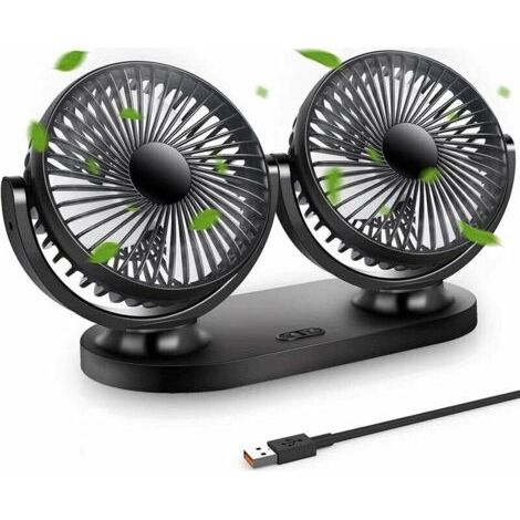 BUNTHAUS Ventilateur USB Mini Ventilateur Double Tête Rotatif à 360° Ventilateur Portable à 3 Vitesses pour Voiture/Table/Table/Camping/Pêche etc.