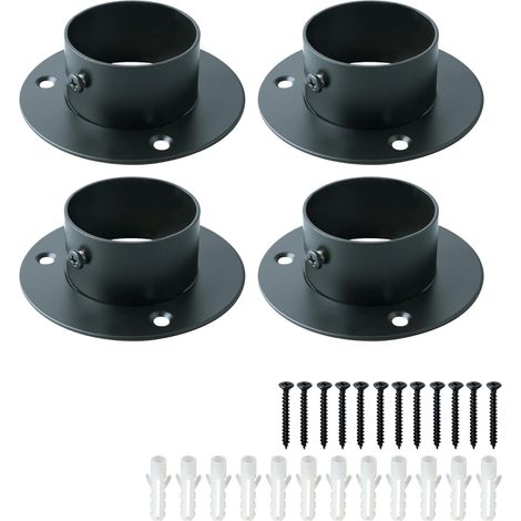 Lot de 4 Pièces Support de Tige Réglable en Acier Inoxydable, 5 CM, Base Épaissie Fermeture Murale Charge Lourde pour Armoire Rideau Douche Séchoir,Noir (1/5)