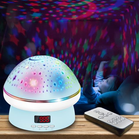 Lampe de chevet projecteur pour bébé (bleue), veilleuse ciel étoilé, télécommande rotative à 360°, minuterie, veilleuse multicolore pour chambre d'en
