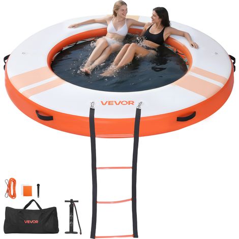 VEVOR Aufblasbares Schwimmdock, φ2,44 m, Schwimmplattform mit Rutschfester Oberfläche, Tragetasche & Abnehmbarer Leiter, Schwimmende Insel, Wasserplattform für Pool, Strand & Meer, Orange (1/5)