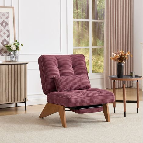 Fauteuil relax avec dossier réglable, coussin lombaire, repose-pieds et pieds en bois, en velours côtelé rouge (1/5)