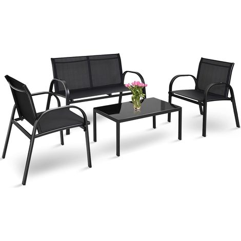 Conjunto de muebles de jardín de 4 piezas 62 x 108 x 80 cm y 80 x 45 x 37 cm confort óptimo estilo moderno hierro negro 200011981