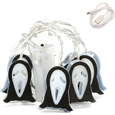 Guirlande lumineuse télécommandée pour Halloween, étanche, pour décoration intérieure et extérieure de jardin pour fête d'Halloween (Fantôme noir et blanc, 1,5 mètre 10 lumières) (1/5)