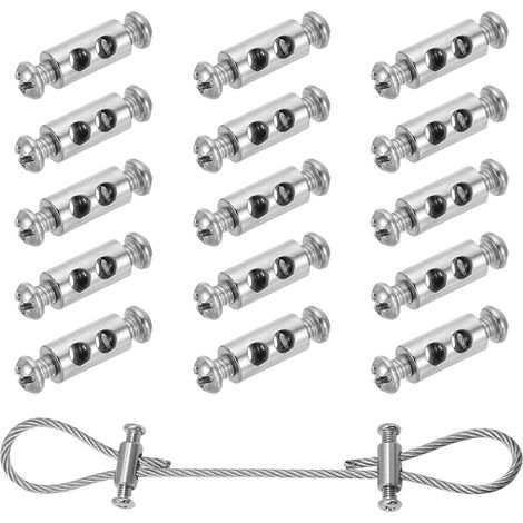 Pack of 15 Stainless Steel Cable Clamps for Double Ended Steel Wire Cables, Stainless Steel Cable Tensioner with End Nuts for Curtain Ropes, Laundry Ropes (1/5)